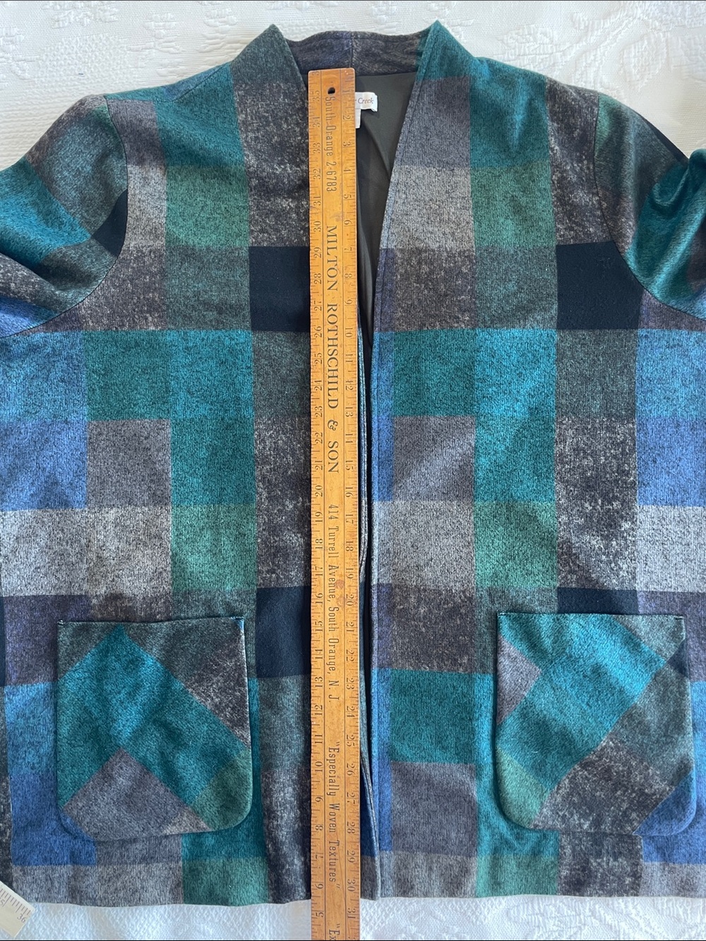 Coldwater Creek Teal & Forest Green Plaid Size 3X Open-Front Cardigan Jacket - Picture 6 of 9